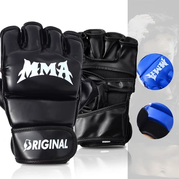 1 Чифт боксови ръкавици от изкуствена кожа 14 грама, мъжки Ръкавици Муай Тай в полпальца, Спортни боксови ръкавици за кикбоксинга, тактически ръкавици за Мма