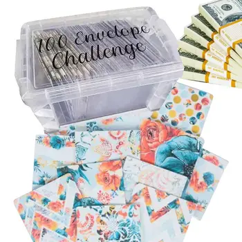 100 Пликове за спестяване на пари Challenge Кутия за съхранение на пари със 100 конвертами Пликове за спестяване на пари за изготвянето на бюджета и спестяване на пари