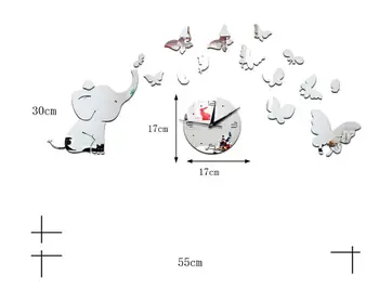 2016 слон пеперуди кварцови часовници 3D акрилни кафе тъпо стенни часовници огледало направи си САМ часовник интериор дневна