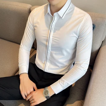 2023 Есента Корейската бродирана мъжка риза С дълъг ръкав, Ежедневни Бизнес вечерни ризи, приталенная блуза за светски партита, смокинг.