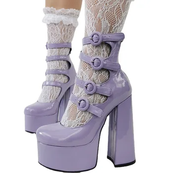 2023 Лятна Дамски Обувки с Нов Дизайн От Лачена Кожа, Дамски Сандали на Копчета С Остри пръсти На платформа, Chaussures Femme Секси Lolita Mujer