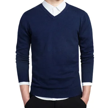 2024 Нови Есенни Мъжки Ежедневни Блузи С V-образно деколте, Пуловер От Памук С Дълъг Ръкав, Приталенные Мъжки Пуловери ABZ486