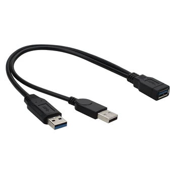 30 cm За 2,5-инчов мобилен твърд диск с конектор USB 3.0 от женски до два USB конектори за допълнително предаване на данни Y Удлинительный кабел
