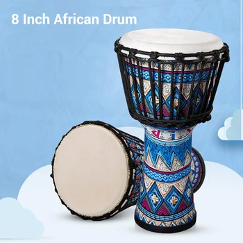 8-Инчов Преносим Африкански Барабан Джембе Ръчен Барабан с Цветни Художествени Модели Ударни Музикални инструменти и аксесоари за барабана части