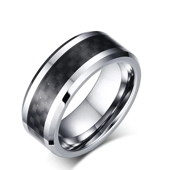 8 мм Модерен мъжки пръстен от неръждаема стомана с инкрустация от черен карбон, винтажное пръстен от неръждаема стомана