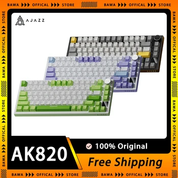 Ajazz Ak820 Pro Трехрежимная Механична клавиатура, Многофункционална дръжка, детска клавиатура, Гореща замяна, RGB Ленти, Аксесоар за компютъра Mac
