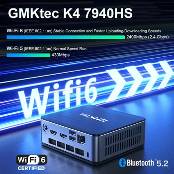 GMKtec K4 Ryzen 9 7940HS Мини-КОМПЮТЪР на Windows 11 Pro DDR5 NVME PCIe SSD RJ-45 2,5 G LAN компютърни Игри WiFi 6 BT5.2