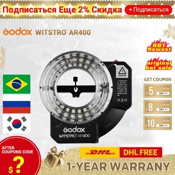 Godox Witstro AR400 R2400 Пръстеновидна Светкавица Speedlite Мощност от 400 Вата литиево-йонна Батерия + Led Осветление за Видеокамери на Sony, Canon, Nikon DSLR