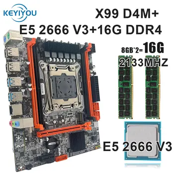 KEYIYOU X99D4M LGA 2011-3 комплект дънната платка Xeon E5 2666 V3 (10 ядра/20 потоци) Комплект 16 GB 2133 Mhz памет DDR4