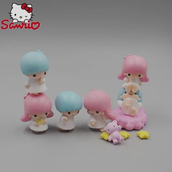 Little Twin Stars 4 см Фигурка на котка Sanrio Hello Kitty Аниме Kawaii Kuromi Материали за колекцията Action Подаръци Играчки за деца