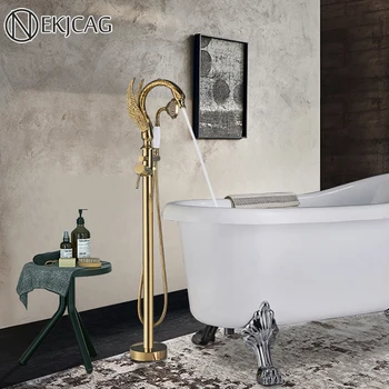 Nnekjcag Луксозен Смесител за вана със Златен лебед, Единична дръжка с Ръчен душ, свободно стояща Вана, душ Батерия, Батерия за баня
