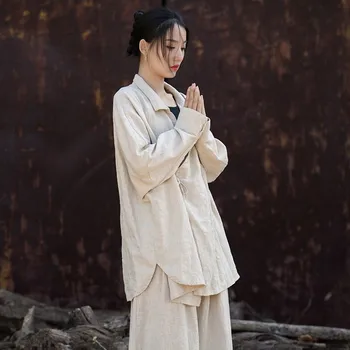 QPFJQD Дамски блузи и ризи в китайския стил, бельо блуза с отложным яка и дълъг ръкав, есенно-пролетни дамски Свободни блузи бандажные