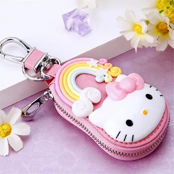 Sanrio Kawaii Hello Kitty Мультяшная Кожена Метална Чанта За Ключове с Цип За Прекрасни Момичета Y2K Ключодържател От Колата Преносима Чанта За Момичета Подаръци