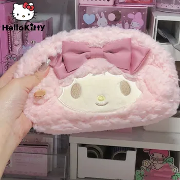 Sanrio Melody Pink Ins, дамски чанти-моливи с плюшено агне, Y2k Сладък Kawaii Момиче, Скъпа Мультяшная Канцелярская чанта, Кожен косметичка, Подаръци