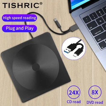TISHRIC USB Външен DVD-Диск CD-Плейър е Устройство за Четене DVD-ROM CD-ROM USB3.0 /USB2.0/Type C Външен DVD Плейър За PC Настолен компютър