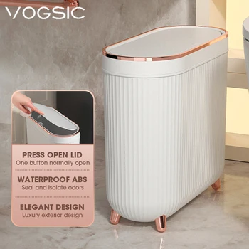 VOGSIC Light Луксозно Кошчето за боклук с капак, Тясна кошница за ценни книжа за тоалетна, за хол, спални, аксесоари за баня