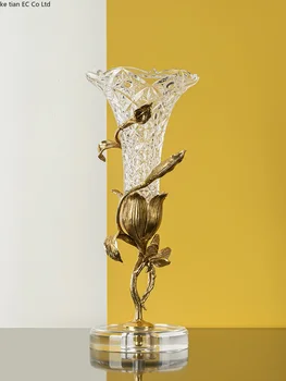 Американската висококачествена луксозна латунная кристален ваза, европейски модел за хол, трапезария, украса за дома, декорация на вази