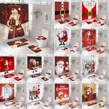 Висококачествена тъкан на Дядо Коледа от 3D тъкан, завеса за душ, весела Коледа, Завеси за баня, мини подложки за баня, комплект за покривала за тоалетна