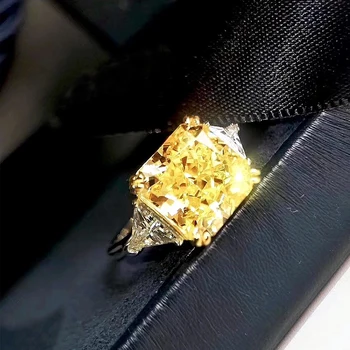 Висококачествено модерно луксозно бижу от сребро 925 проба, елегантна пръстен с жълт квадратен камък, подарък за годишнина от сватбата