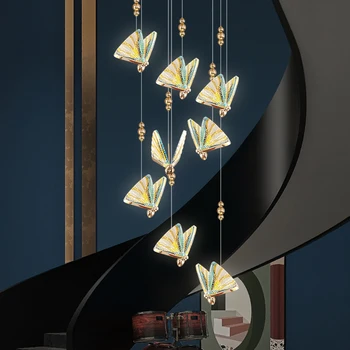 Въртящата Полилей на две нива вила в апартамента на тавана Простото Осветление Модерен Светлина Луксозен Полилей с пеперуда, Творческа Индивидуалност