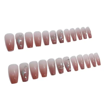 Градиентный розово квадратен външен ноктите с пълно покритие, устойчиво за многократна употреба, пратката нокти за салонных експерти и наивни жени