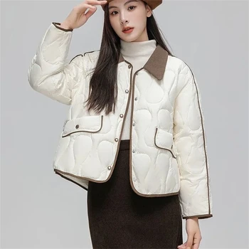 Дамски зимни парк 2023, Свободна памучен яке контрастни цветове, дамско палто, модерен лек и тънък Елегантен дамски яке