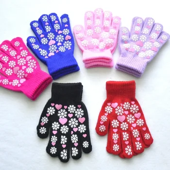 Детски топли ръкавици от 6 до 11 години, Зимни Нови Студентски Възли ръкавици без пръсти с принтом Снежинки и любов, Улични Възли Колоездене, Ски ръкавици
