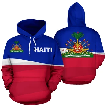 Емблема на страната Tessffel Флаг в Карибско море Остров Хаити Ретро Пуловер Мъжки / Дамски Спортно яке 3DPrint Street Hoodie A11