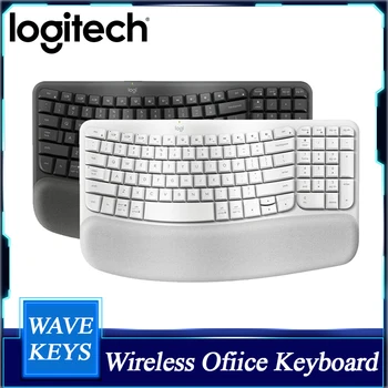 Ергономична клавиатура Logitech Wave Keys + скоба за накланяне и 4 °, оборудван с меко покритие и поставка за дланите, за да се свърже едновременно 3 устройства