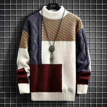 Есенен пуловер 2023 за мъже, нови модни свободни цветни пуловери, с кръгло деколте и прострочкой, зимни топли пуловери, мъжки и женски пуловери crochet