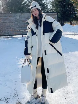 Зимно Дамско памучни палто, бели паркове, утолщающая Топло Корея бутиковая облекло оверсайз, дълго яке от пузырчатого памук