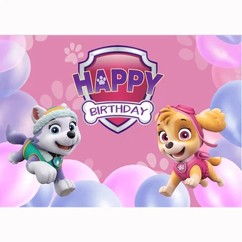 Индивидуален фон за парти по случай рождения ден на момче и момиче, синьо небе, мультяшная неблагодарна куче, снимка на душата на детето, розов фон, подпори за фотобудки