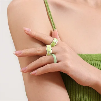 Красиви пръстени със зелен емайл на точки за жени и момичета, на открито маншет, годежен пръстен, подарък за бижута в корейски стил Y2K