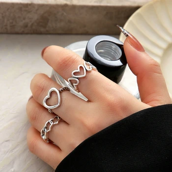 Креативна дамски бижута с индивидуалността, универсален комплект пръстени за темперамент в стил пънк, готик, отворени геометрични пръстени за пръстите