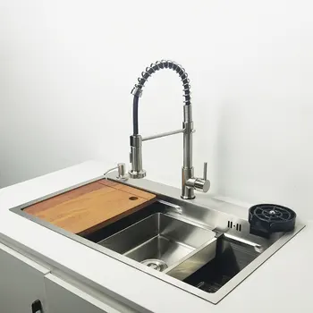 Кухненска мивка 304 от неръждаема стомана, Мивки Над мивката за измиване на съдове с дъска за бяла дъска, перална машина за чаши, богат на функции за кухненска мивка