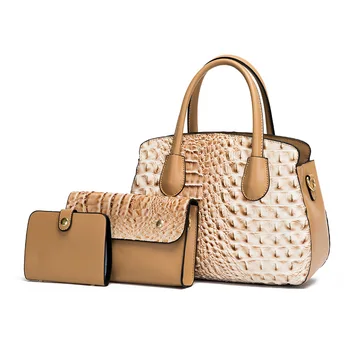 Луксозен дизайнерски комплект от 3 теми, марковите дамски чанти през рамо, нови чанти през рамо от крокодилска кожа, ежедневни чанти-тоут Bolsos