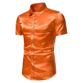 Лято 2023 Жълт Червен Син Бял Черен Оранжев Риза с къс ръкав Мъжки модни Свободна блуза Улични ежедневни ризи Chemise Homme