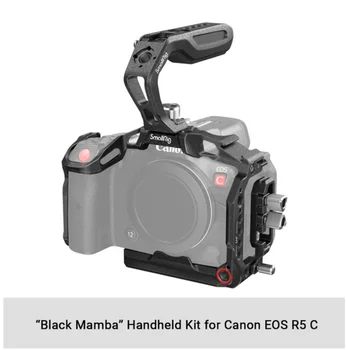 Малка дръжка...Преносим комплект Black Mamba кейдж за Canon EOS R5 C, с удължена опорна панел с горната дръжка и щипка за кабели HDMI и USB-C 3891