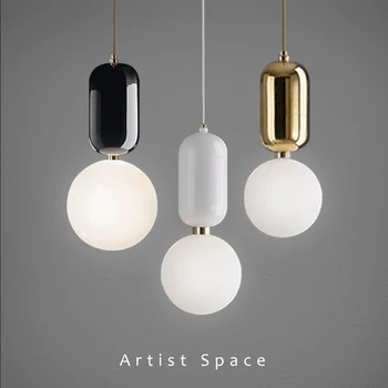 Модерен окачен лампа Nordic LED, трапезария, кухня, спалня, санитарен възел, стълби, Полилеи от стъклени топки с тапицерия от черното злато