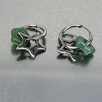 Модерни обеци с имитация на Нефрит във формата на петоъгълна звезда С нишевой катарама за уши Женски 2023 Нови Леки Луксозни Аксесоари за уши