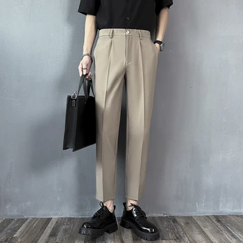 Мъжки пролетно-есенни бизнес блейзерные панталони Корейската мода, прави, тесни, черни, сиво, каки, ежедневни костюмные панталони с дължина до щиколоток