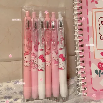 Набор от 6Psc Гелевых дръжки Sanrio Hello Kitty, канцеларски материали за момичета, Писалка за съраунд пресоване, Розова Студентски дръжка, Ученически пособия