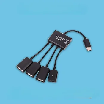 Най-новият 3 в 1 HUB Micro USB Type C от един мъж към една жена, двоен кабел-адаптер за USB 2.0 Host OTG за смартфон, компютър, таблет, 3 порта