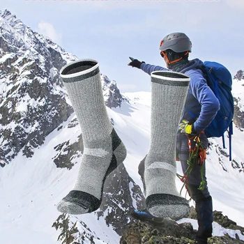 Нов прием на зимата, вълнени чорапи, туристически чорапи, дебели топли, идеални за минус 15 градуса, дишащи, против износване, с висока еластичност, заглушителен
