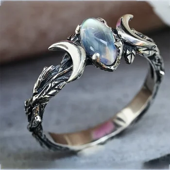Нов пръстен с лунен камък в етнически стил ретро стил за жени, богемное ретро-пръстен с полумесец, прости женски накити за годеж, Сватба бижута на Едро