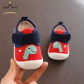 Нова детски обувки с плъзгане гумена подметка, Cartoony динозавър, обувки за бебета момчета и момичета със звуци, Първите проходилка