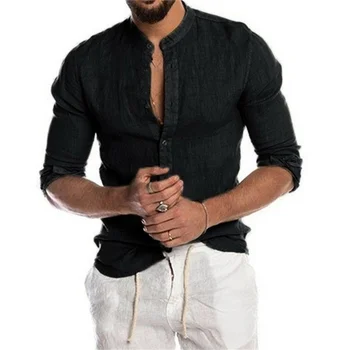Нова мъжки модни и ежедневни однотонная риза пуловер копчета Бельо памучен удобна ежедневна риза с дълъг ръкав