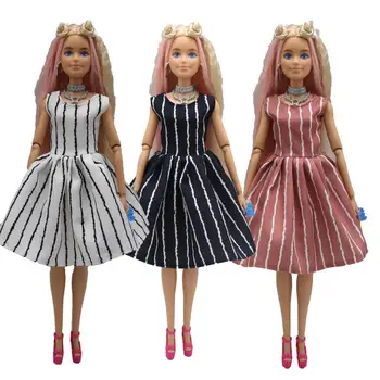 Нова рокля с принтом в ивицата 30 см 1/6, 3 цвята, аксесоари за кукли, дрехи за кукла Барби