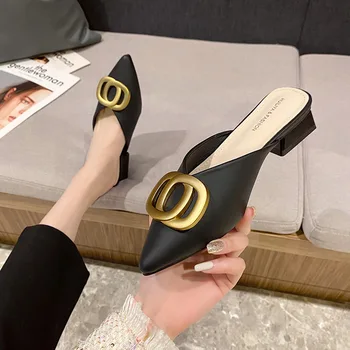 Нови летни дамски сандали на висок ток с остър пръсти, дамски ежедневни модни джапанки Baotou, универсални