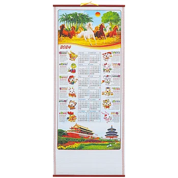 Окачен календар-превъртане от ратан 2024 Коледен декор Тапети и в китайски стил Традиция Дракон